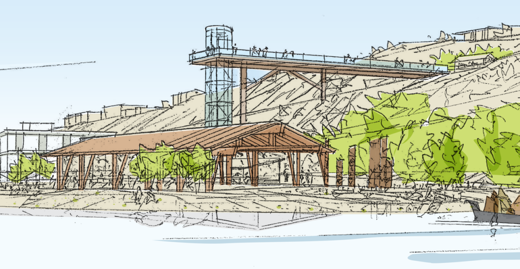 Architect's drawing of the Willamette Falls redevelopment.