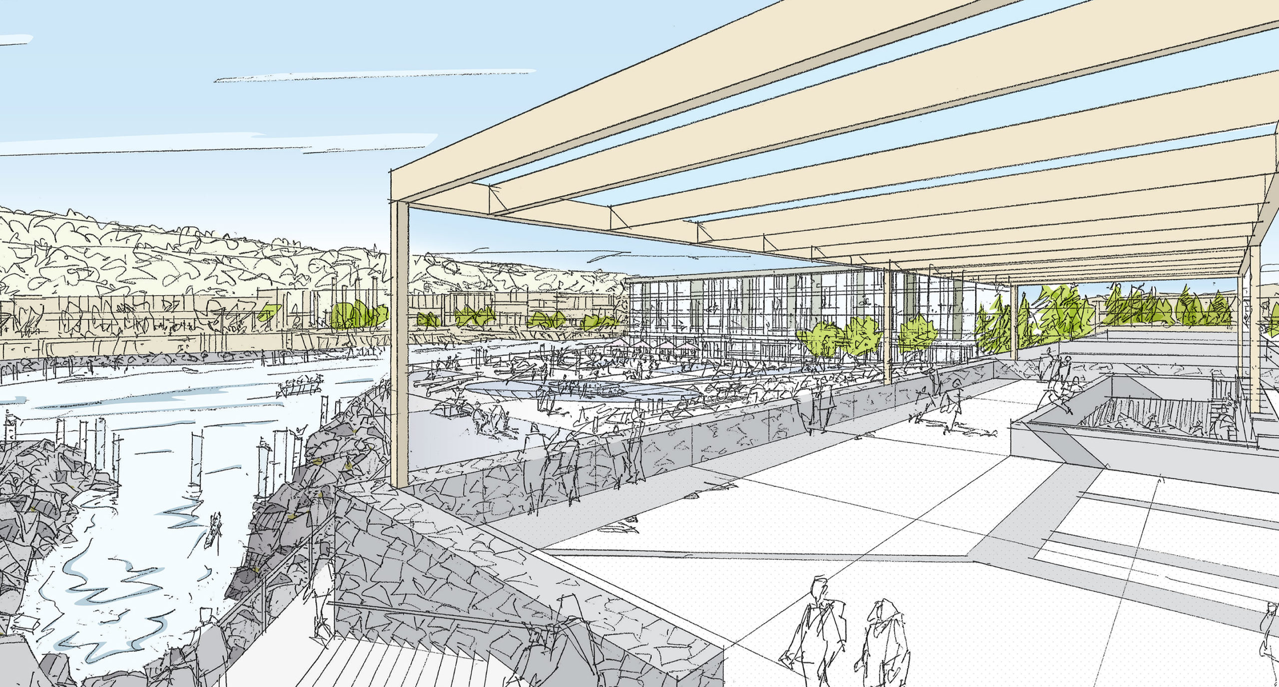 Architect's drawing of the Willamette Falls redevelopment.