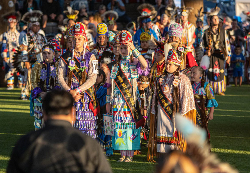 Members of the Confederated Tribes of Grand Rond at a powwow event.